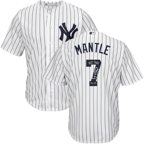 Yankees #7 Mickey Mantle White Strip Team Logo Fashion Stitched MLB Jersey